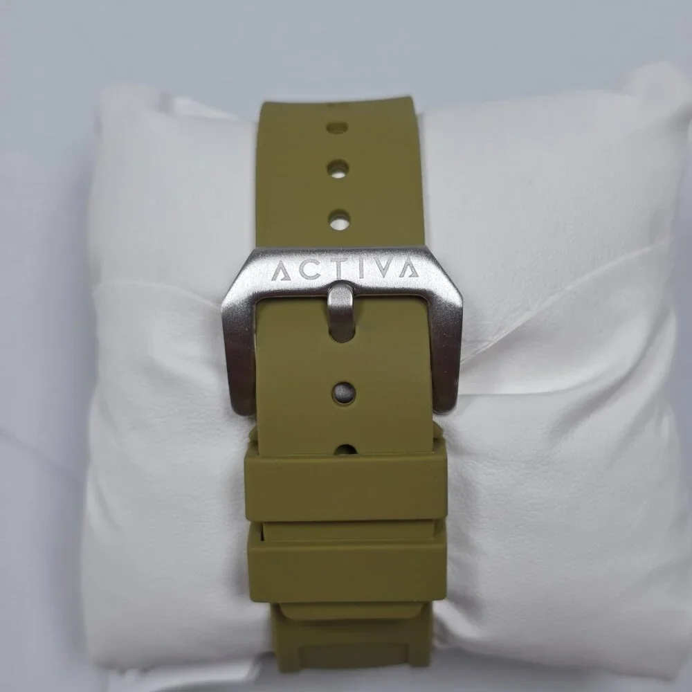 ACTIVA Chronograph‎ Style Watch Olive Green Silicone Strap Skeleton Dial New Box